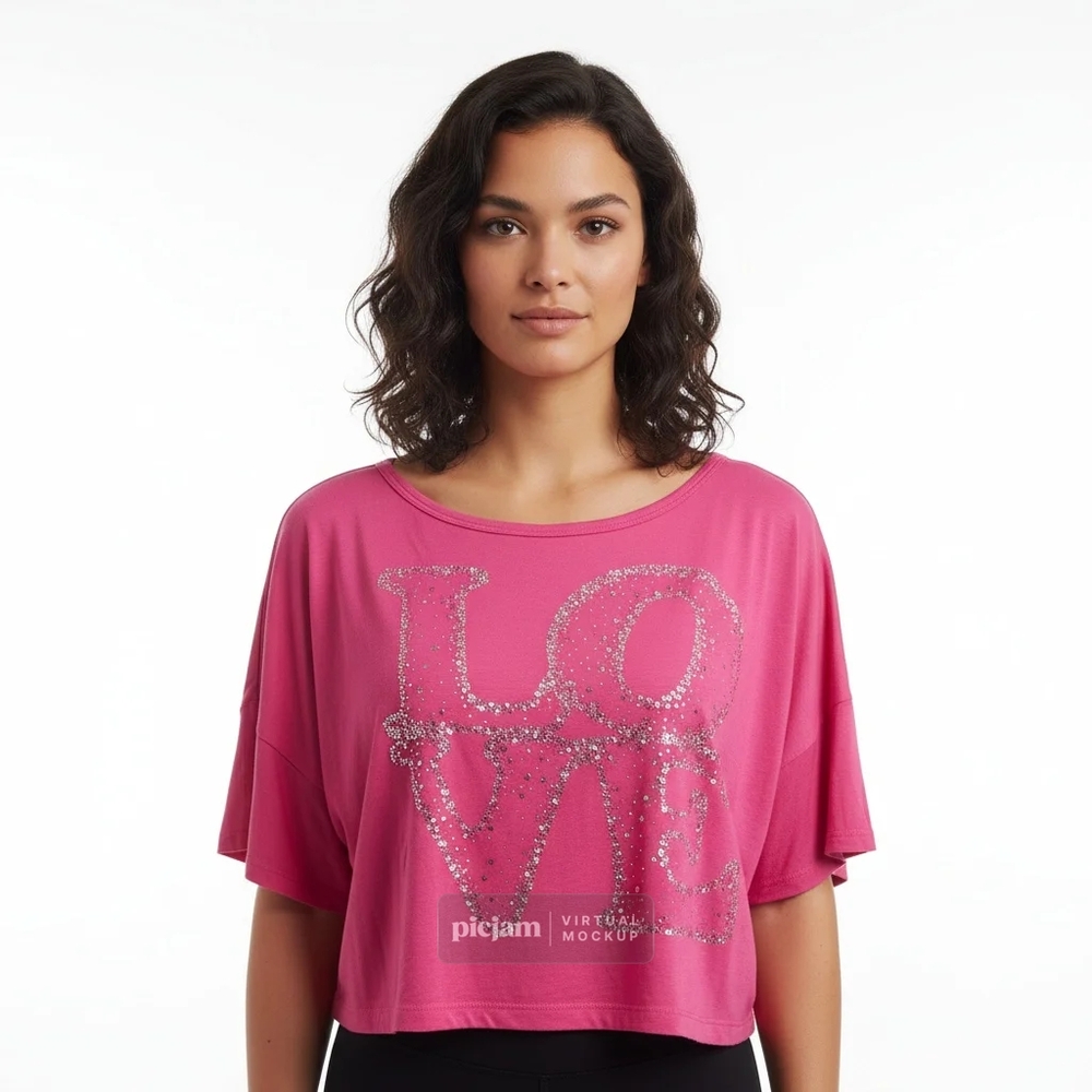 UK2LA Pink Love Graphic Crop Top